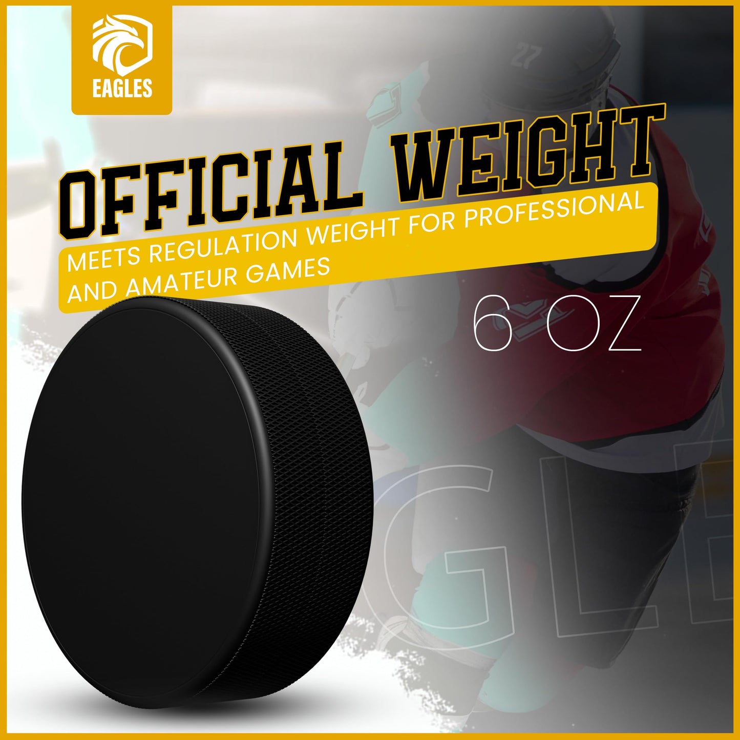 EAGLES Ice Hockey Pucks | High Grade Pucks Official Regulation Weight & Size for Practice & Classic Training - 6 oz Diameter 3" Thickness 1" Black Hockey Puck | Roller Hockey 2 Pack (3)