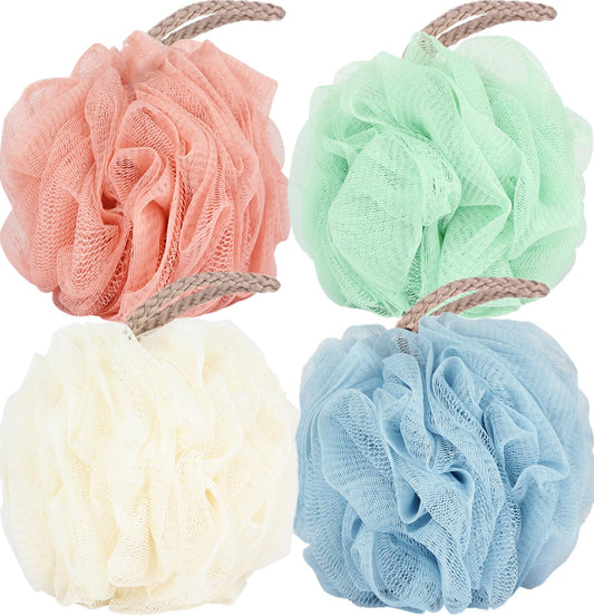 Fu Store Loofah Sponge Shower Loofahs 50g Bath Sponges Mesh Balls 4 Colors for Body Body Scrubber Exfoliator Wash Back Scrubber Bathroom Men Women - 4 Pack Scrubber Cleaning Bathing Accessories