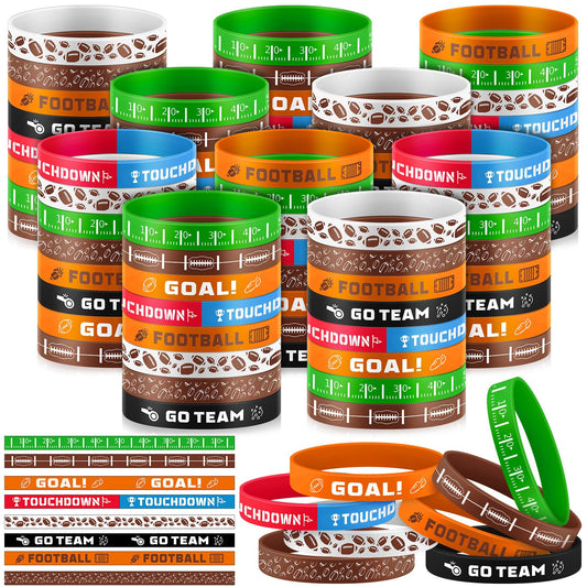 Lunmon Lot de 120 bracelets en silicone pour le football en vrac, cadeaux de fête de football, bracelets en caoutchouc de motivation pour hommes et femmes, fournitures de fête d'anniversaire pour hayon de football