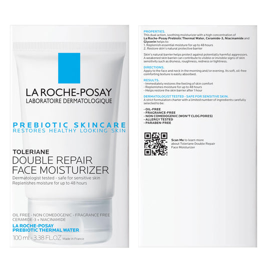 La Roche-Posay Toleriane Double Repair Crème Hydratante Visage, Crème Hydratante Quotidienne Visage avec Céramide et Niacinamide pour Tous Types de Peau, Sans Huile, Sans Parfum