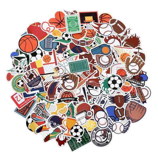 100 Pack Sports Stickers, Sports Football Soccer Baseball Basketball Party Favors, Birthday Decorations