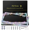 QUANQIUFEI - Paquete de 2 marcos para matrícula con brillantes para mujer, accesorios para coche con diamantes de imitación y tapas de cristal brillante (coloridos)