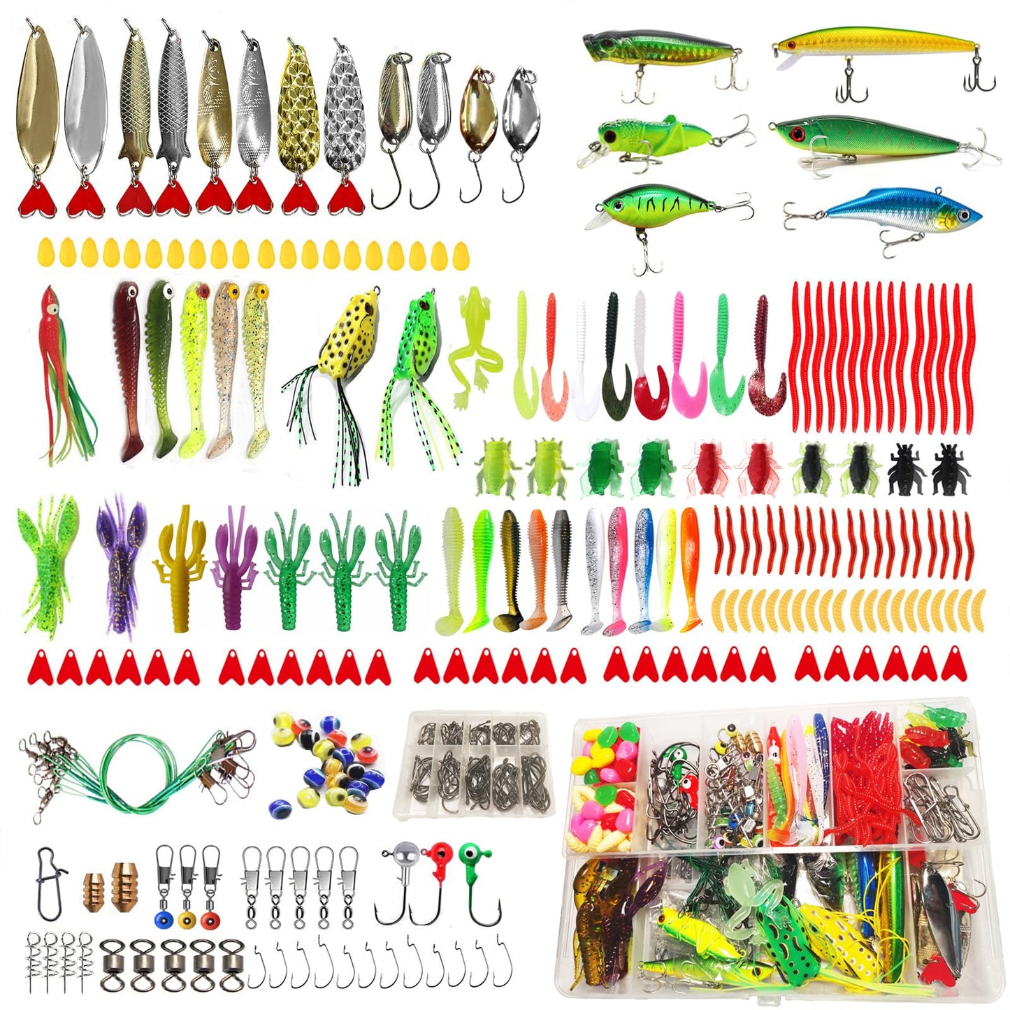 VAYTOP - Kit de 437 señuelos de pesca para agua dulce y salada, kit de señuelos para pesca de lubina, trucha, lubina, salmón, lucioperca, anzuelos de pesca, caja de aparejos de pesca, kit de accesorios de pesca, cebo de pez realista