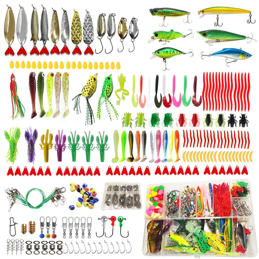 VAYTOP - Kit de 437 señuelos de pesca para agua dulce y salada, kit de señuelos para pesca de lubina, trucha, lubina, salmón, lucioperca, anzuelos de pesca, caja de aparejos de pesca, kit de accesorios de pesca, cebo de pez realista