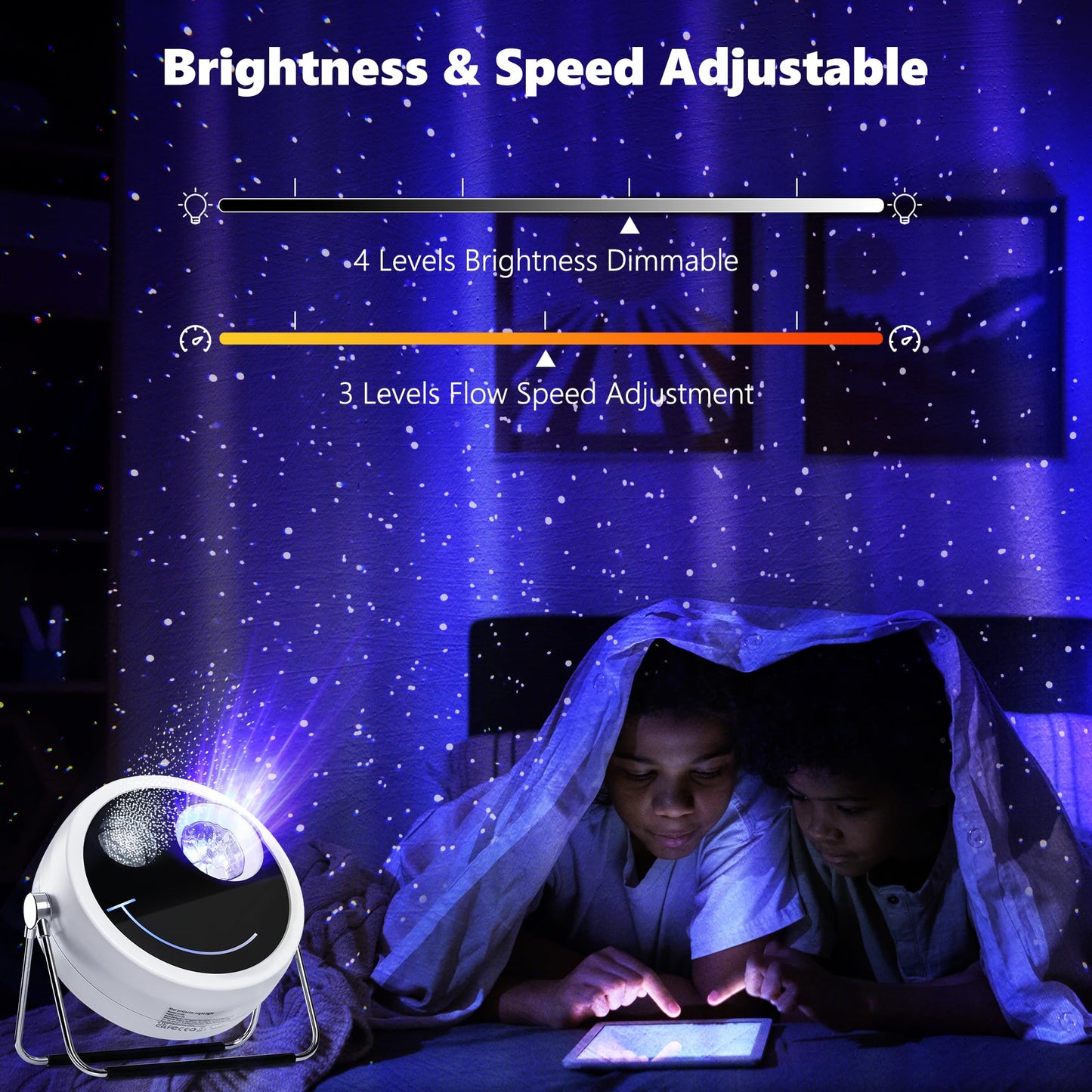 Brizled Star Projector Galaxy Light, USB C Projecteur étoilé blanc Fonctionne avec alimentation PD, haut-parleur Bluetooth et projecteur Aurora à bruit blanc, projecteur LED Galaxy pour chambre à coucher, fête à la maison