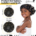 Olivia Sylx - Satin Bonnet & Toddler Silk Bonnet - Sleep Cap & Kids Bonnet for Girls, Hair Cover for Sleeping - Satin Sleep Cap, Adjustable (Gold Moon/Black, 0-3 Year)