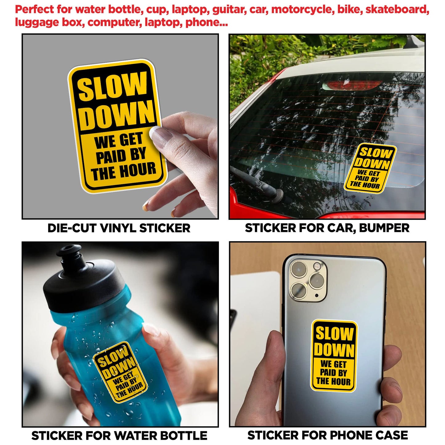 (3Pcs) Slow Down We Get Paid by The Hour Stickers Funny Job Workers Hard Hat Sticker 2" Worker Waterproof Vinyl Sticker for Laptop Water Bottle Cars Merchandise Gift Idea for Him Men Dad 2 Inches