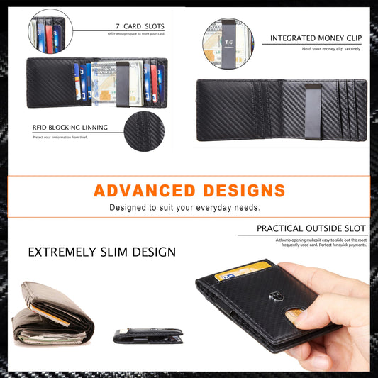 Gostwo Slim Wallet for Men Minimalist Wallet Leather ID Window Card Case with Money Clip