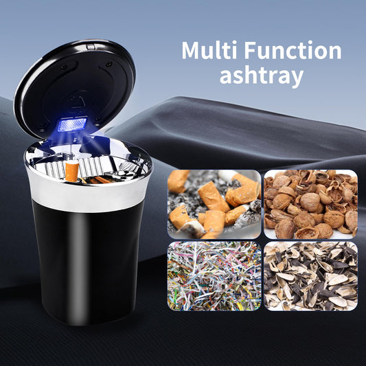 Car Ashtray with Lid Smell Proof, Detachable Ashtray with Ceramic Inner Cup, Smokeless Ashtray for Car, Home, Office, Portable Ashtray with LED light for Indoor, Outdoor, Father's Day Gifts for Dad