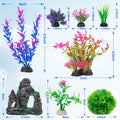 Ameliade Aquarium Decorations Fish Tank Artificial Plastic Plants & Cave Rock Decor Set, Goldfish Betta Fish Tank Accessories Small Large Fish Bowl Decorations