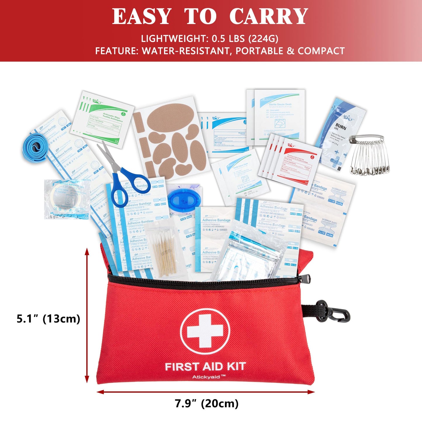 Atickyaid Mini First Aid Kit - 140 Piece Small First Aid Medical Kit for Car, Home, Office, Travel, Camping, Sports, Outdoor, School - Emergency First Aid Supplies and Survival Kit