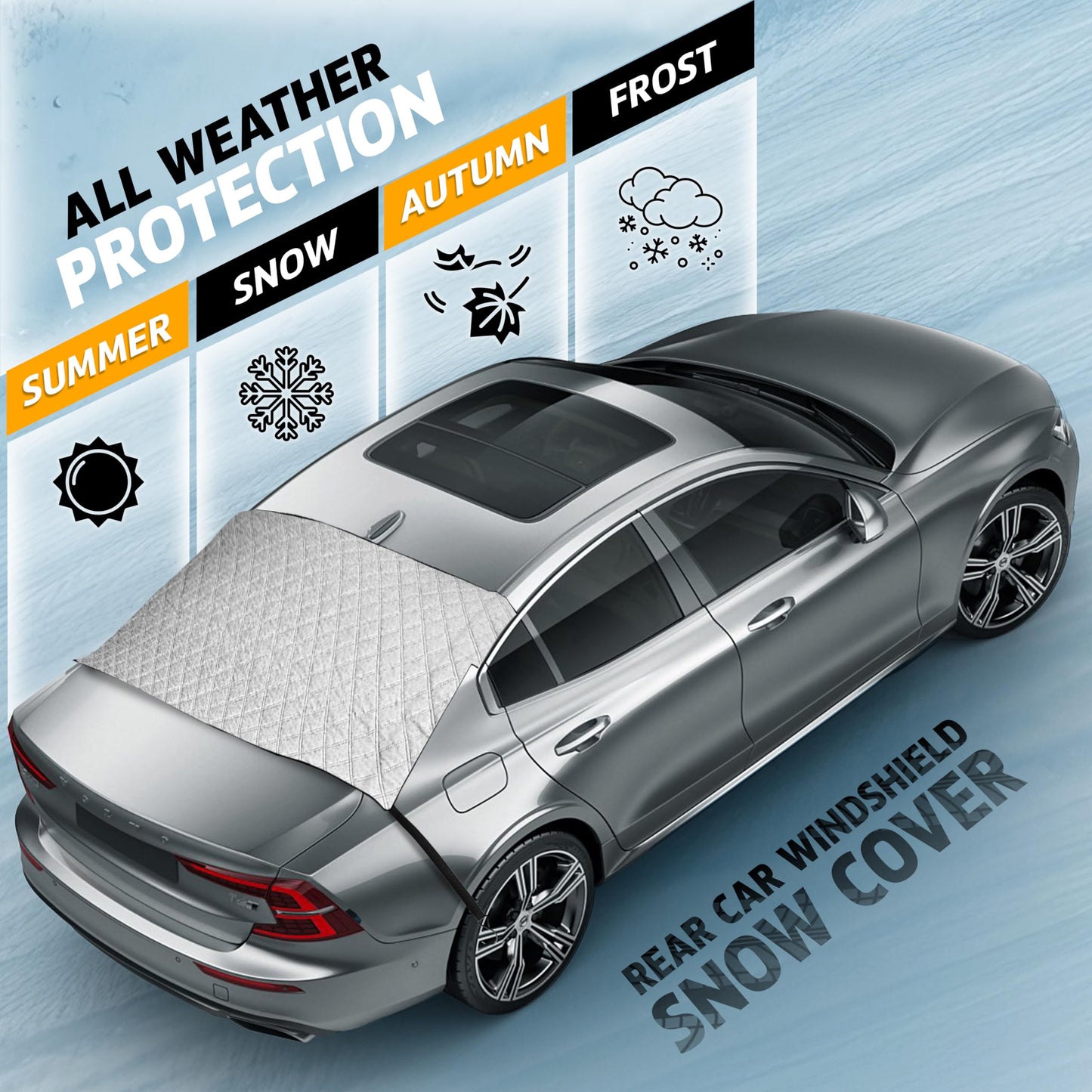 EcoNour Rear Windshield Snow Cover | PEVA Frost Cover with Windproof Elastic Straps for Complete Protection from Snow and Ice | Winter Car Accessories That Fits Most Sedans, SUVs & Vans | Medium