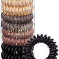 Kitsch Spiral Hair Ties for Women - Creaseless and Dent-free Coil Hair Ties | No Damage, Phone Cord Coils | Made of Flexible and Durable Plastic | Ideal for Daily Use - 8pcs (Brunette)