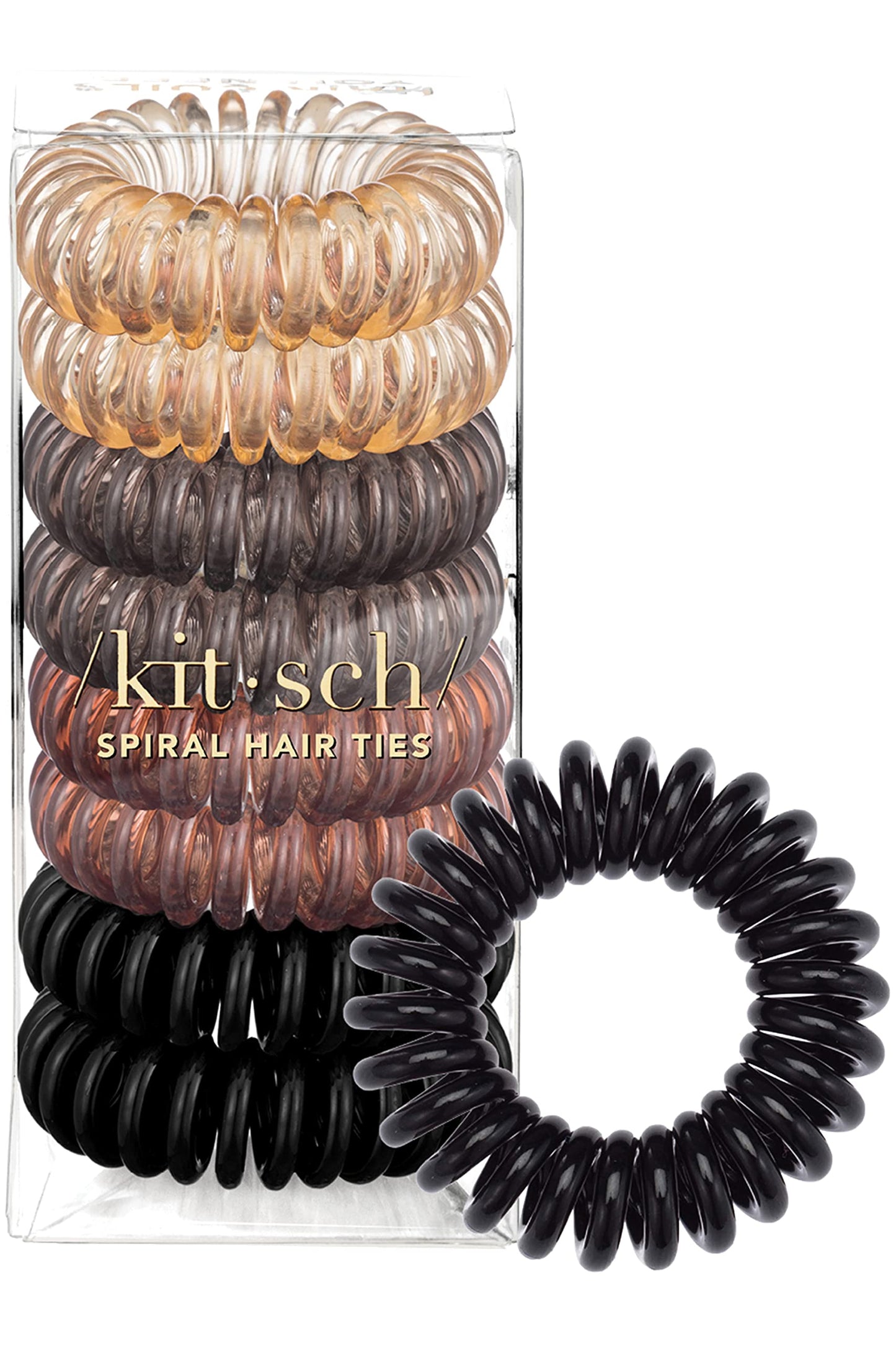 Kitsch Spiral Hair Ties for Women - Creaseless and Dent-free Coil Hair Ties | No Damage, Phone Cord Coils | Made of Flexible and Durable Plastic | Ideal for Daily Use - 8pcs (Brunette)