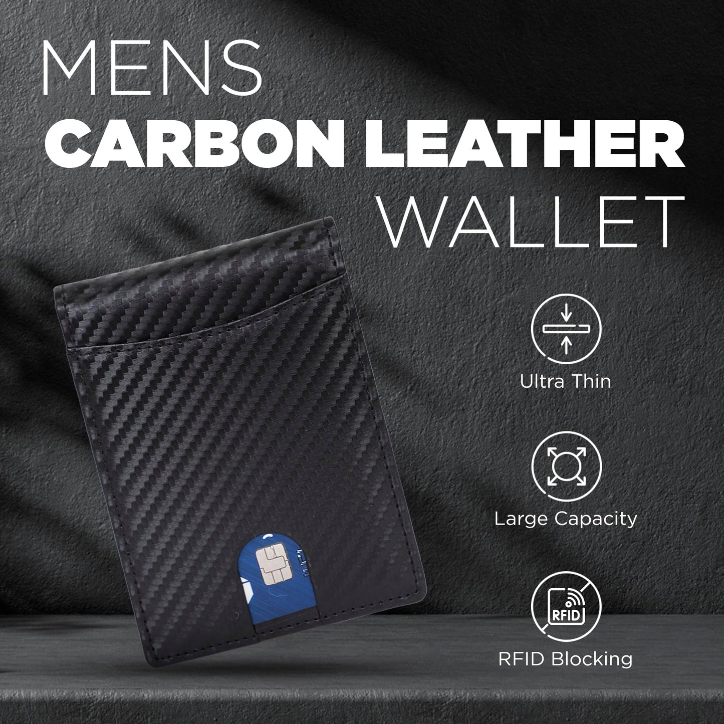 Billetera para hombre con clip para billetes - Billetera con bolsillo frontal con bloqueo RFID - Múltiples bolsillos para tarjetas de crédito - Billetera minimalista con tarjetero - Regalo para hombre, esposo, papá