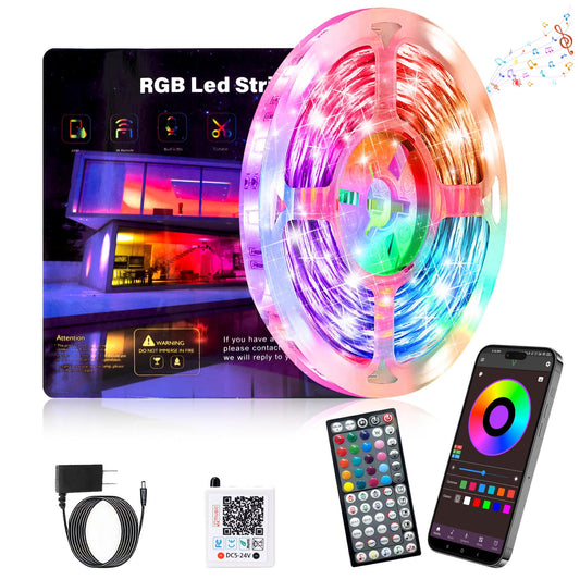 GANZQH Led Lights for Bedroom 50ft, RGB Led Strip Lights Indoor, Music Sync Color Changing Led Light Strip with 60 Keys Remote & App Control, DIY Design Fancy Led Lights for Room Decor Mood Lighting