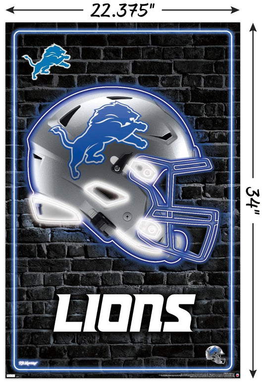 Póster de pared con el casco de neón número 23 de los Detroit Lions de la NFL de Trends International, 34 x 22,4 cm, versión sin marco