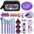 BS-MALL Makeup Brushes Set Facail Cleaning Set 25 Pcs Makeup Brush Set Foudation Concealer Blush Eyeshadow Brush Makeup Sponge Set With Wash Bag