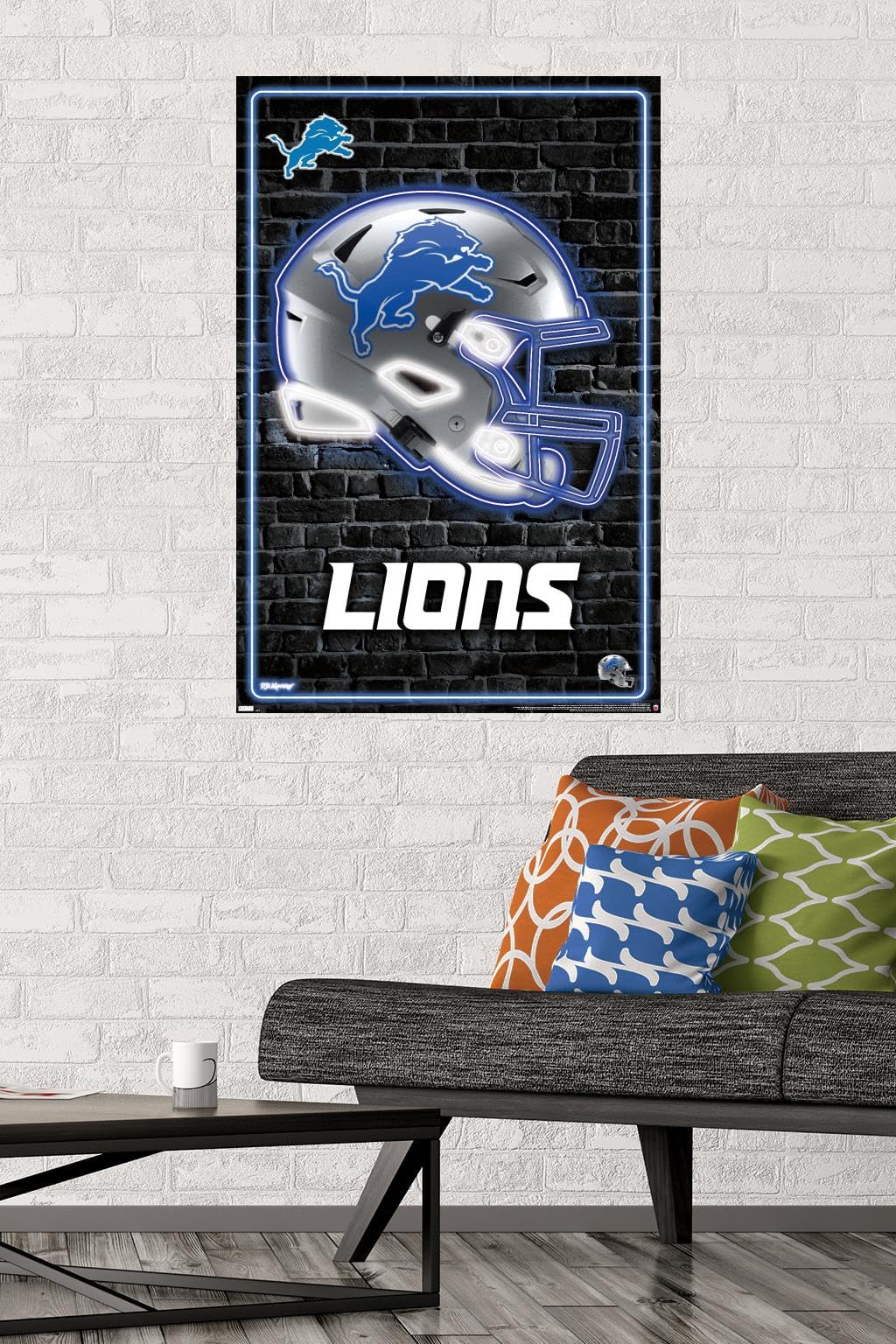 Póster de pared con el casco de neón número 23 de los Detroit Lions de la NFL de Trends International, 34 x 22,4 cm, versión sin marco