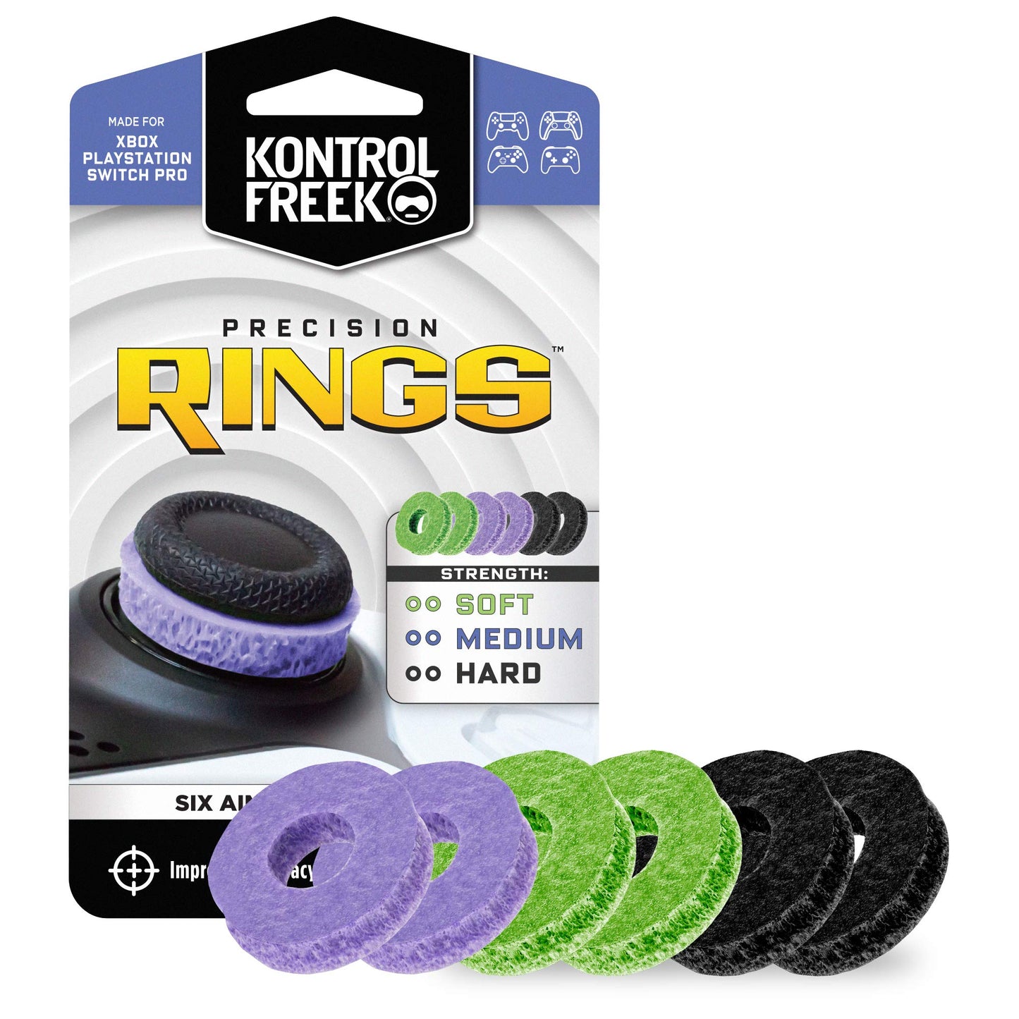 Anillos de precisión KontrolFreek | Control de movimiento con asistencia para apuntar para PlayStation 4 (PS4), PS5, Xbox One, XBX, Switch Pro y controlador Scuf (negro/morado/verde)