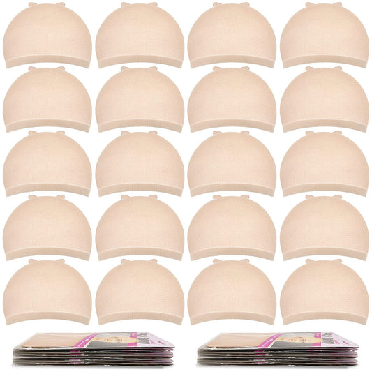 Bonnet de perruque MORGLES, 20 pièces Bonnets de perruque Bonnets de perruque en nylon extensible beige pour femmes, beige