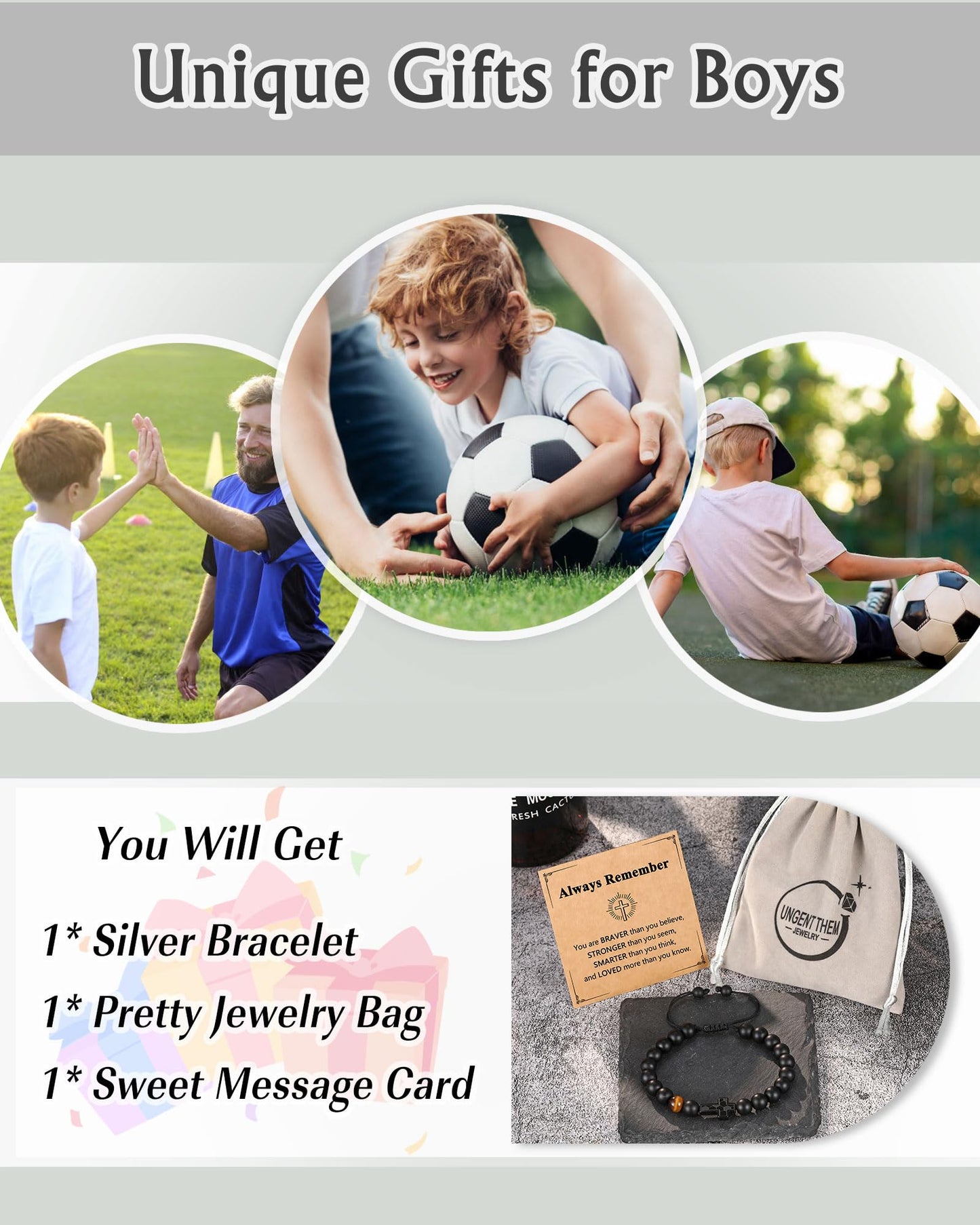 UNGENT THEM Soccer Gifts for Boys 8-12 12-14, Soccer Accessories Stuff Cross Bracelet Gifts for Teenage Boys Teens