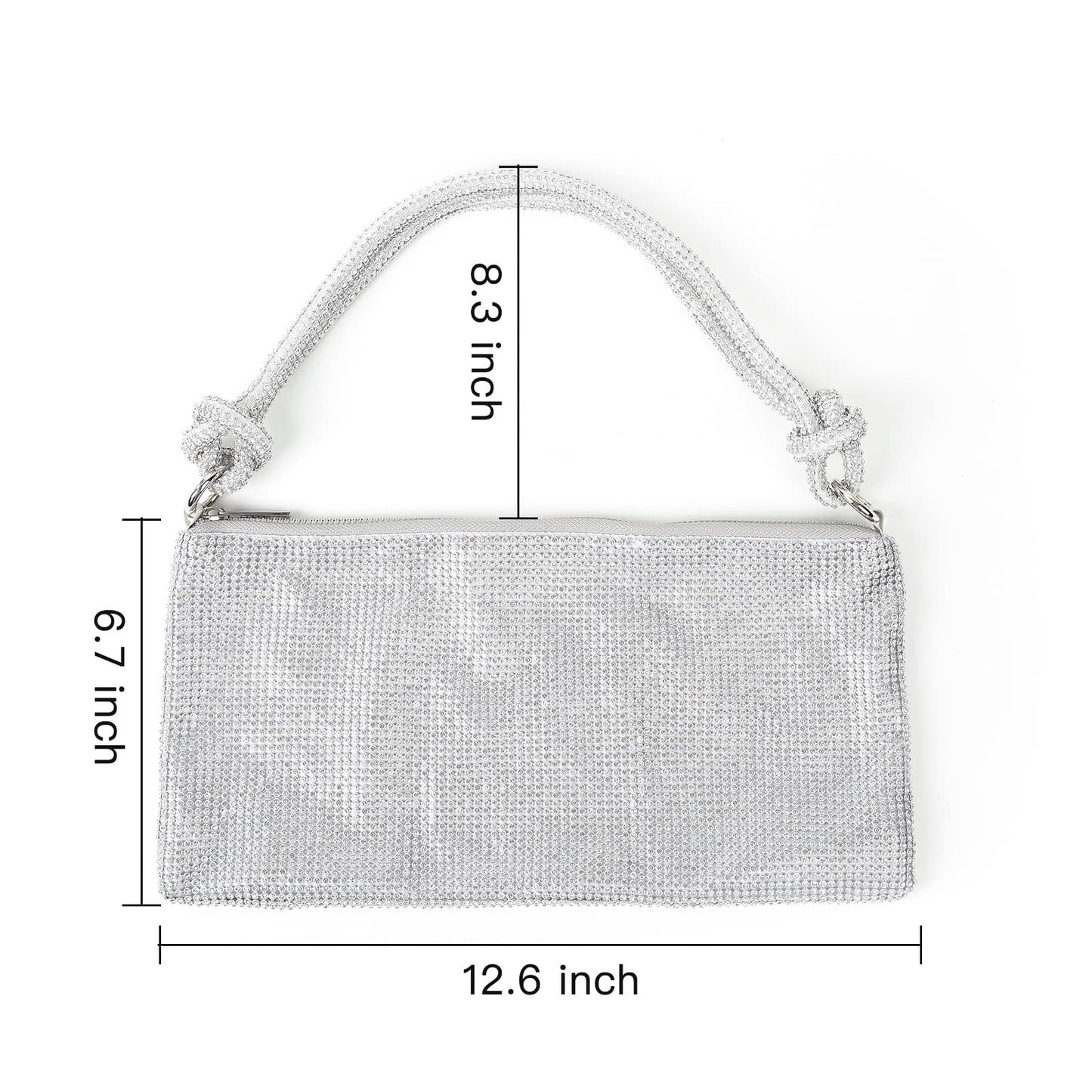 Valleycomfy Chic Rhinestone Purses for Women Sparkly Evening Handbag Bling Hobo Bag Shiny Silver Clutch Purse for Party Club Wedding Sliver