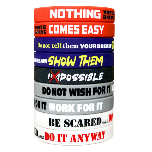 RUANJAI Lot de 12 bracelets de motivation pour hommes, femmes et adolescents, bracelets en silicone 12 x 8 pouces avec citations inspirantes, design unisexe pour adultes pour hommes, cadeaux pour garçons