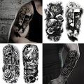 JEEFONNA 72 Sheets Temporary Tattoo for Men Women Adults, Include 12 Sheets Black 3D Half Sleeve Temporary Tattoos, Halloween Tattoos Scary Lion Wolf Tiger Skull Skeleton Tattoos Stickers