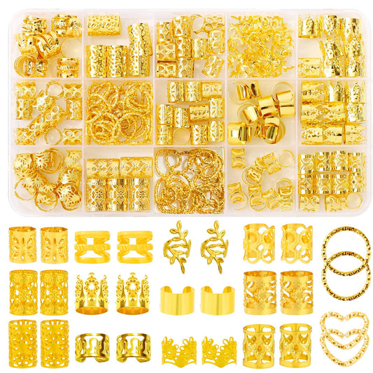 190 Pcs Hair Jewelry for Braids,Gold Hair Jewelry for Braid Accessories,Loc Jewelry for Hair Dreadlock with Ring Cuffs Clips Charm Dreadlock Accessories Hair Decorations for Men Women Girl