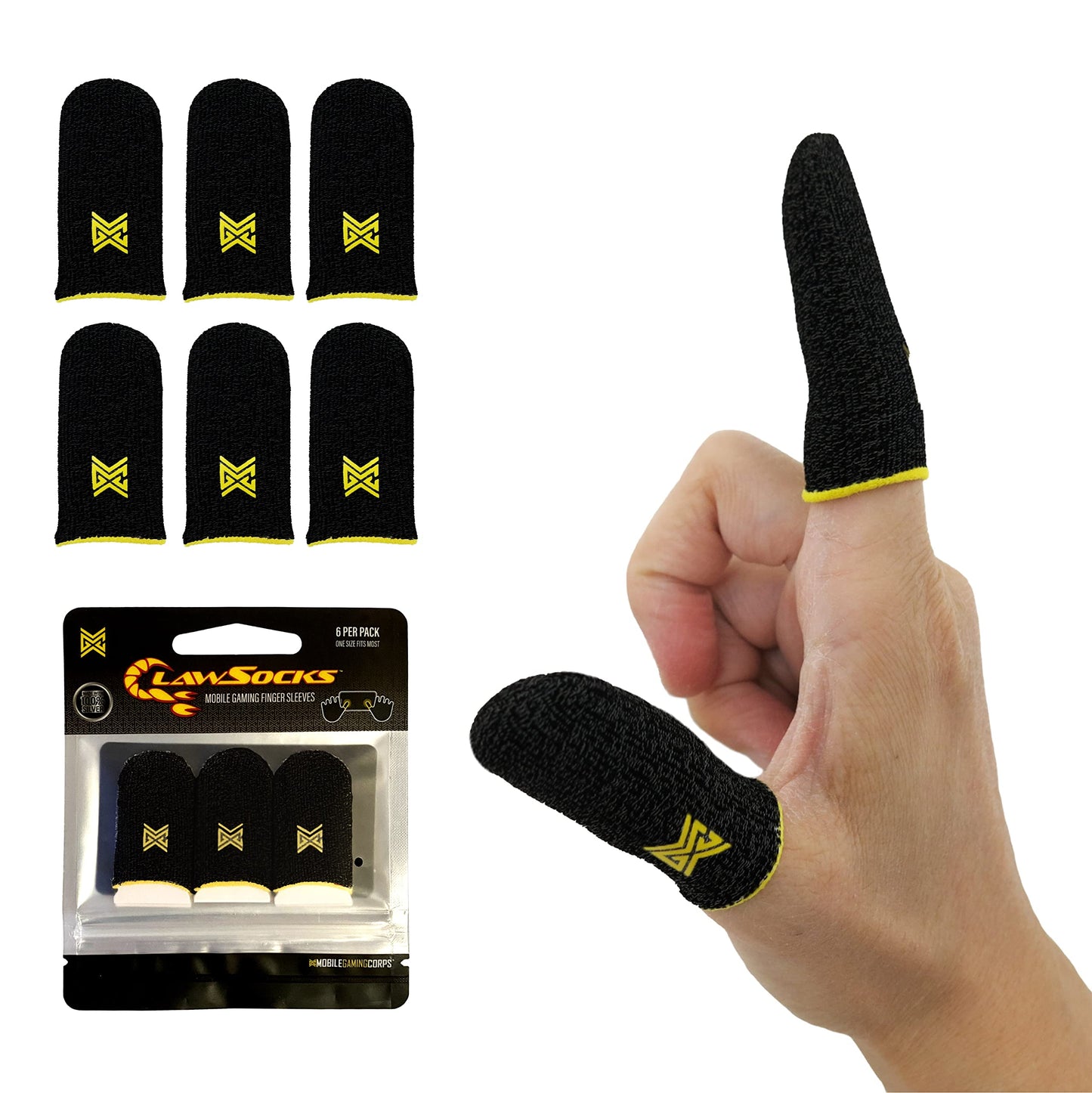 MOBILEGAMINGCORPS MGC ClawSocks - Paquete de 6 fundas para dedos y pulgares para gamers, estabilizadores y soportes de compresión para juegos móviles, color negro