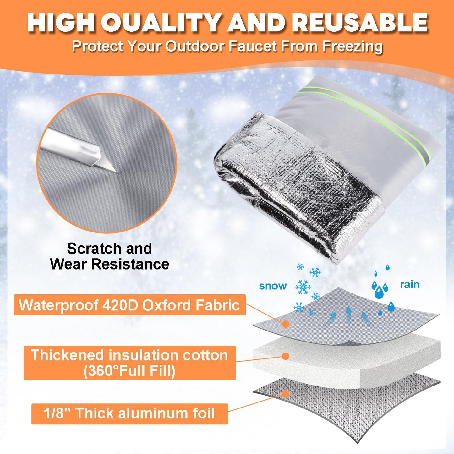 Outdoor Faucet Covers for Winter, 11.8" H X 7.8" W Hose Covers for Winter, Outside Waterproof Insulated Spigot Freeze Protection with Thickened 420d Oxford Fabric and Aluminum Foil Fabric (2pcs)