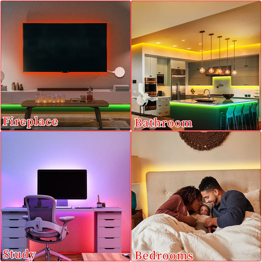 Luces LED para dormitorio, tira de luces LED RGB de 25 pies con control remoto IR de 44 teclas, tira de luz LED inteligente con respaldo adhesivo, brillo ajustable, control de aplicación para decoración de fiestas en el dormitorio