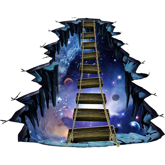 RW-82002 3D Floor Stickers Galaxy Interstellar Space Suspension Bridge Floor Stickers Removable Illusion Waterproof Floor Wall Decor for Kids Bedroom Living Room Nursery Home Decoration