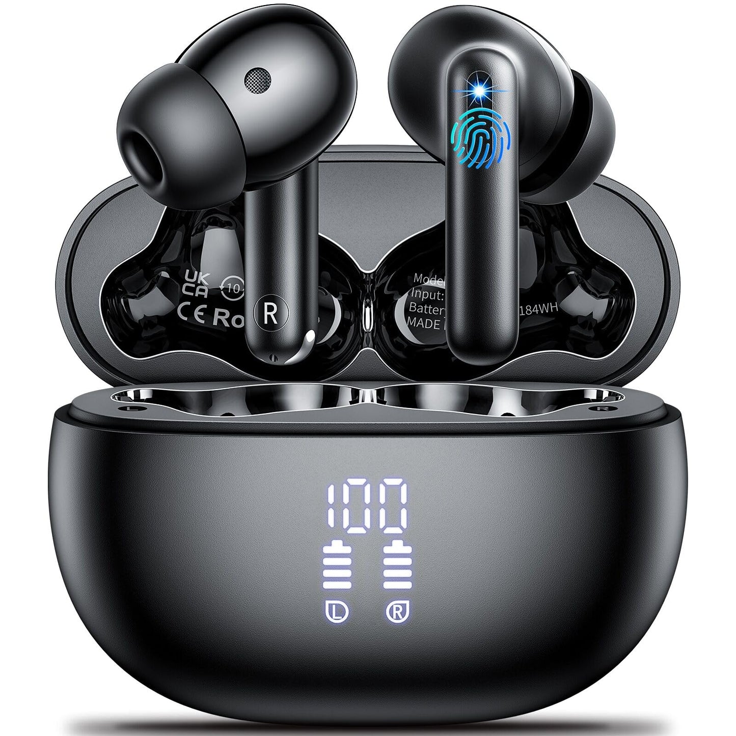 Wireless Earbuds, Bluetooth 5.3 Headphones HiFi Stereo & 4 ENC Mic, 42H Playtime Ear Buds with Charging Case LED Display, Bluetooth Earphones IPX7 Waterproof for iOS Android Earpods Sports Workout