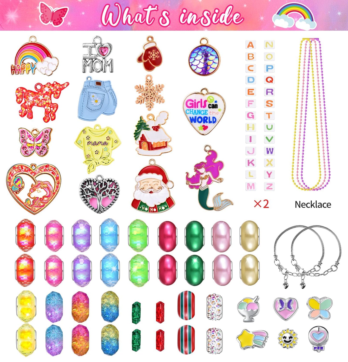 Kit para hacer pulseras con dijes para niñas: kit para hacer joyas con unicornios, kit para manualidades, kit para hacer pulseras con dijes, regalos creativos de cumpleaños para niñas de 6, 7, 8, 9, 10, 11 y 12 años, juguetes para niñas pequeñas