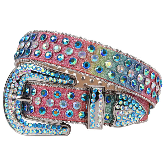 Ceinture en cuir strass MINGSUN pour hommes et femmes, ceinture arc-en-ciel Western Bling Y2K, ceinture cloutée, ceinture diamantée, ceinture en pierres précieuses pour jeans, robes, pantalons