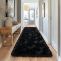 Alfombras de pasillo mullidas para dormitorio de 2 x 6, alfombra peluda moderna para pasillo, sala de estar, alfombra de felpa suave y difusa para la cabecera de la cama para la decoración de la habitación de los niños y niñas, color negro