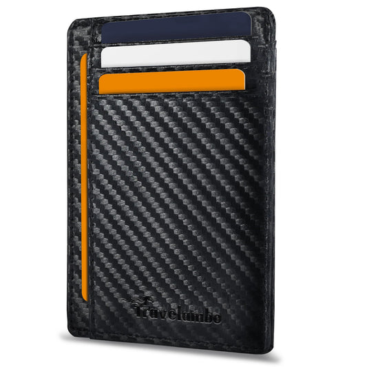 Travelambo Front Pocket Minimalist Leather Slim Wallet RFID Blocking Carbon Fiber Texture(Black)