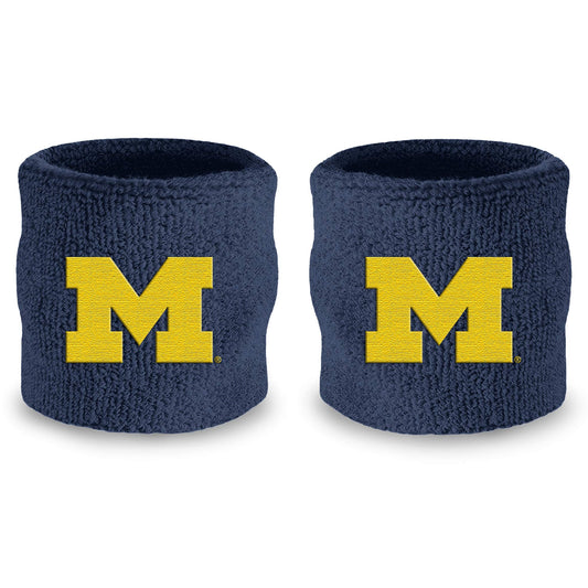 Muñequeras de la Universidad de Michigan: muñequeras deportivas de tela de rizo de algodón para baloncesto, tenis, fútbol y béisbol (par)