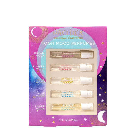 Pacifica Beauty Mood Moons Spray Perfume Set, Fragrances, Travel Perfume, Dream Moon, Flower Moon, Neon Moon, Blue Moon, Silver, Moon, Clean Perfume, Mini Perfume, Vegan, 0.05 fl oz Each (Set of 5)