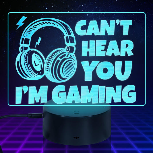 Can't Hear You I'm Gaming Veilleuse Décoration de salle de jeu Bas de Noël pour hommes Gamers Adolescents Enfants Jeux vidéo amusants Cadeaux de jeu Lampe de jeu avec 7 couleurs changeantes Tactile Gamer Stuff