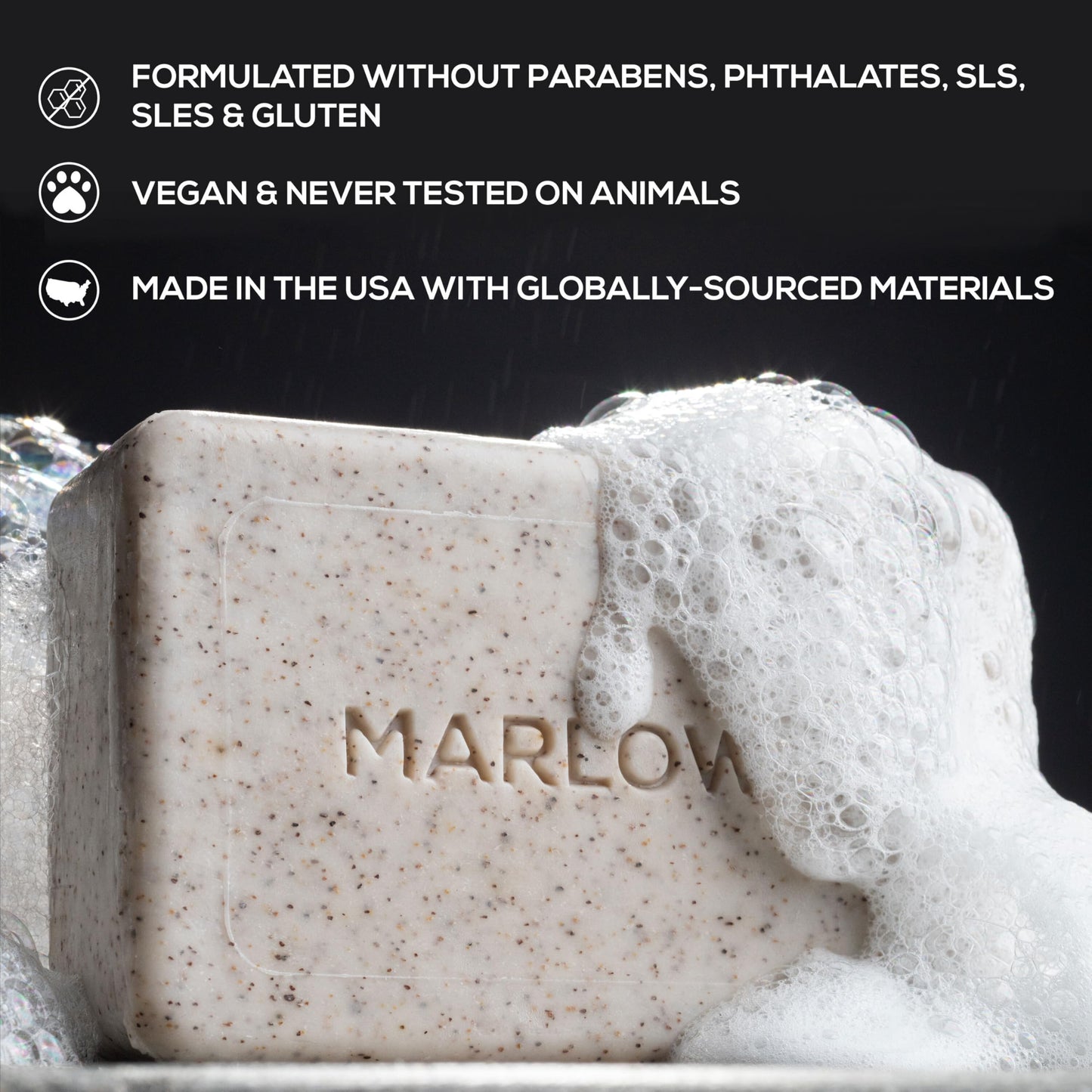 MARLOWE. No. 102 Men's Body Scrub Soap 7 oz, Earthy Oud Wood Scent, Best Exfoliating Bar for Men, Made with Natural Ingredients, Apricot Seed Powder, Shea Butter, Olive Oil, Green Tea Extracts