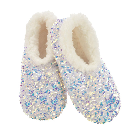 Snoozies Womens Slipper Socks - Cozy Slippers for Women - Fuzzy House Slippers for Indoor Use - Soft Sole Slippers -Womens Opal Sequin Glam - Large