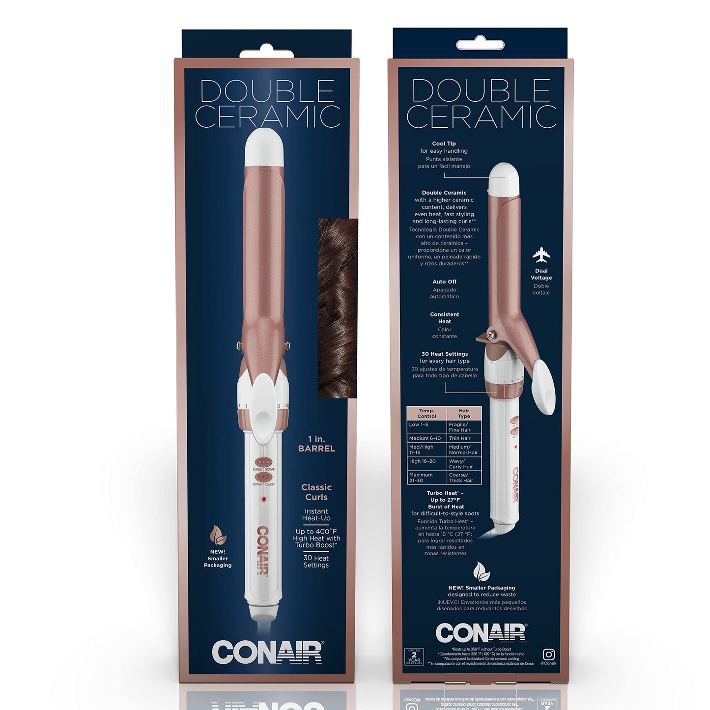 Conair Double Ceramic 1-Inch Curling Iron, 1-inch barrel produces classic curls – for use on short, medium, and long hair