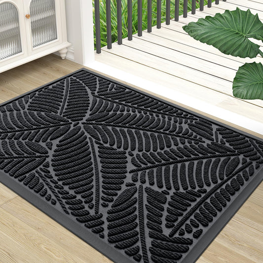 Colorxy Waterproof Doormat, Sturdy Natural Rubber Front Indoor Mat, Non Slip Low Profile Indoor Outdoor Door Mat, Stain and Fade Resistant Floor Mat, Easy Clean Patio Entrance Mat, 30''x17'', Black