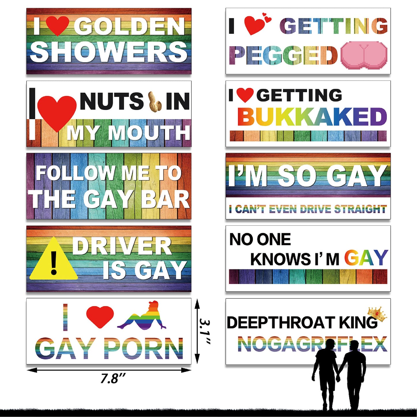 Frienda 10 Pcs Bumper Decals Funny LGBT Car Stickers Rainbow Bumper Stickers Prank Car Stickers Colorful Car Accessories for Truck Vehicle Luggage Window Refrigerator(Magnetic,Classic Style)