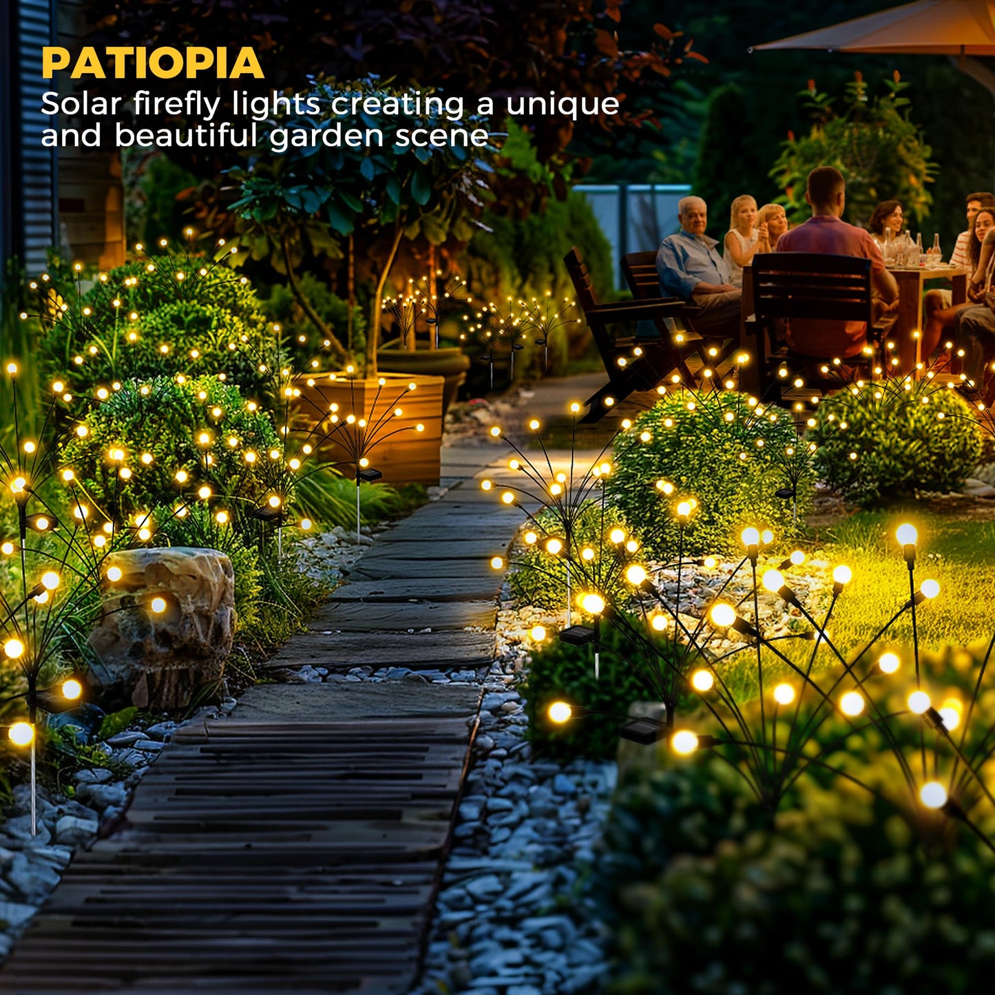 PATIOPIA Lampes solaires de jardin, 20 LED Firefly Garden Lights Solar Outdoor, Lampes solaires pour l'extérieur oscillant par le vent, Lampes solaires d'extérieur étanches pour la décoration de Noël, de cour, de patio, de chemin (lot de 2)