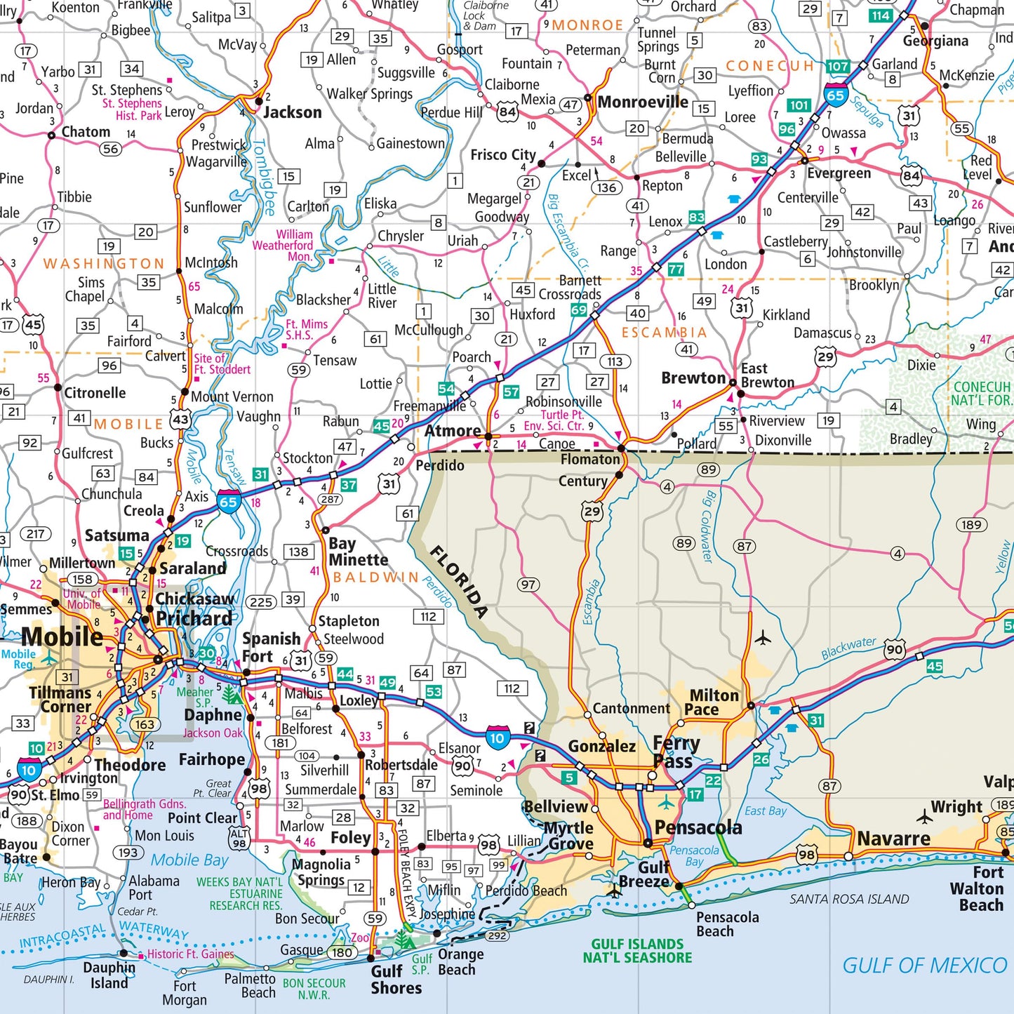 Rand McNally Fácil de leer: Mapa del estado de Alabama