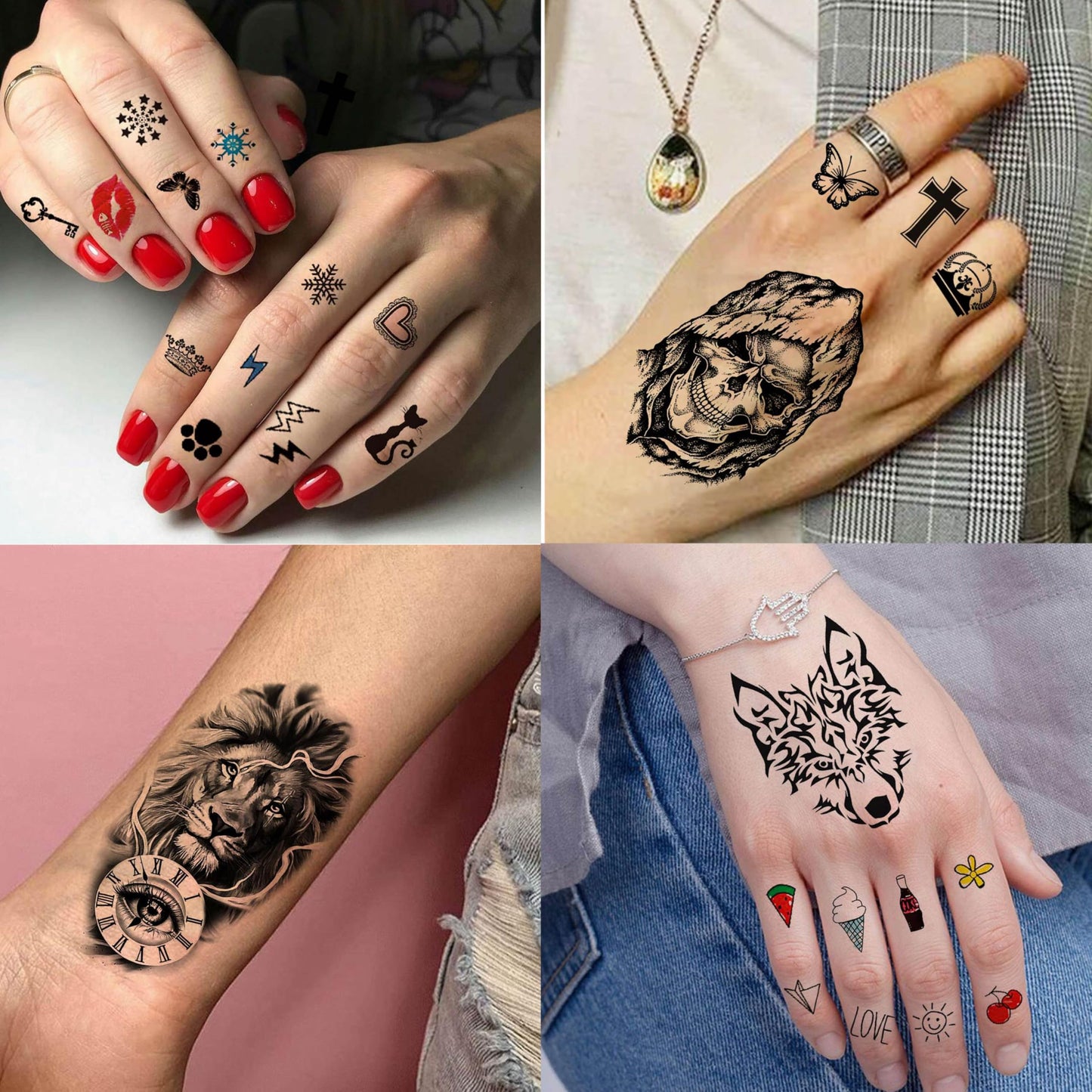 60 Sheets 3D Cool Lion Tiger Temporary Tattoos For Men Women Arm Finger Hands, Small Scary Devil Skull Skeleton Fake Tattoos For Adult Teens Halloween, Black Wolf Dragon Realistic Tatoo Sticker